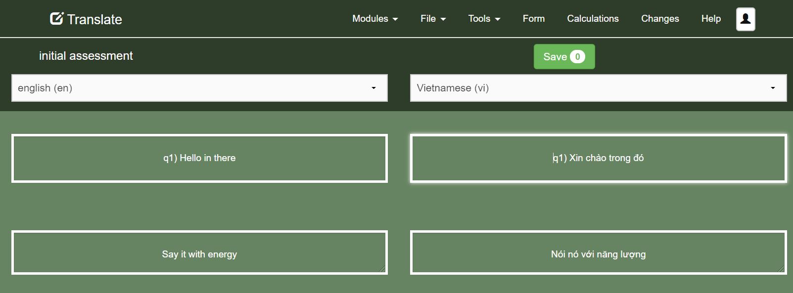 Image to show the translations page